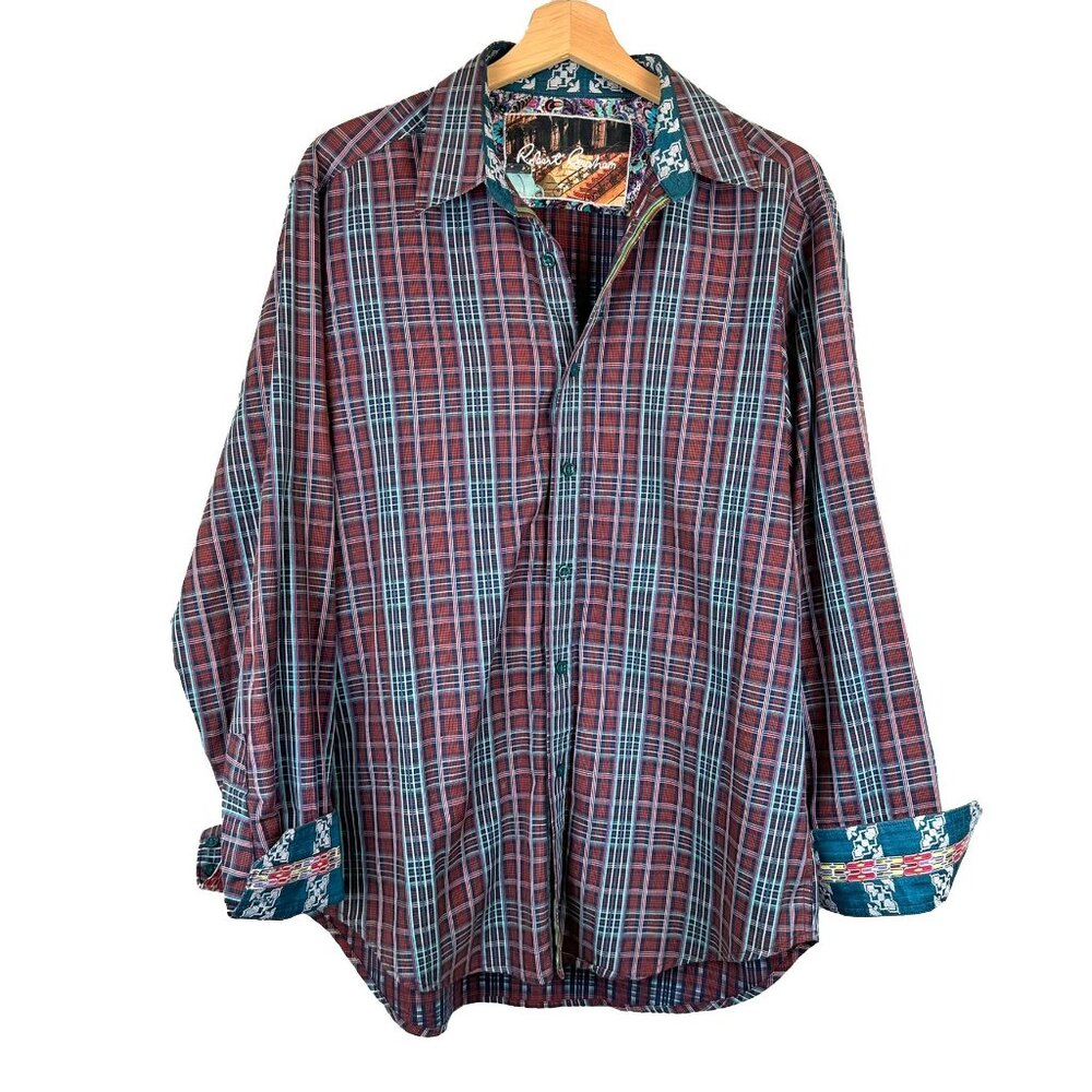 Robert Graham Flip Cuff Red Plaid Button Down Shirt XL